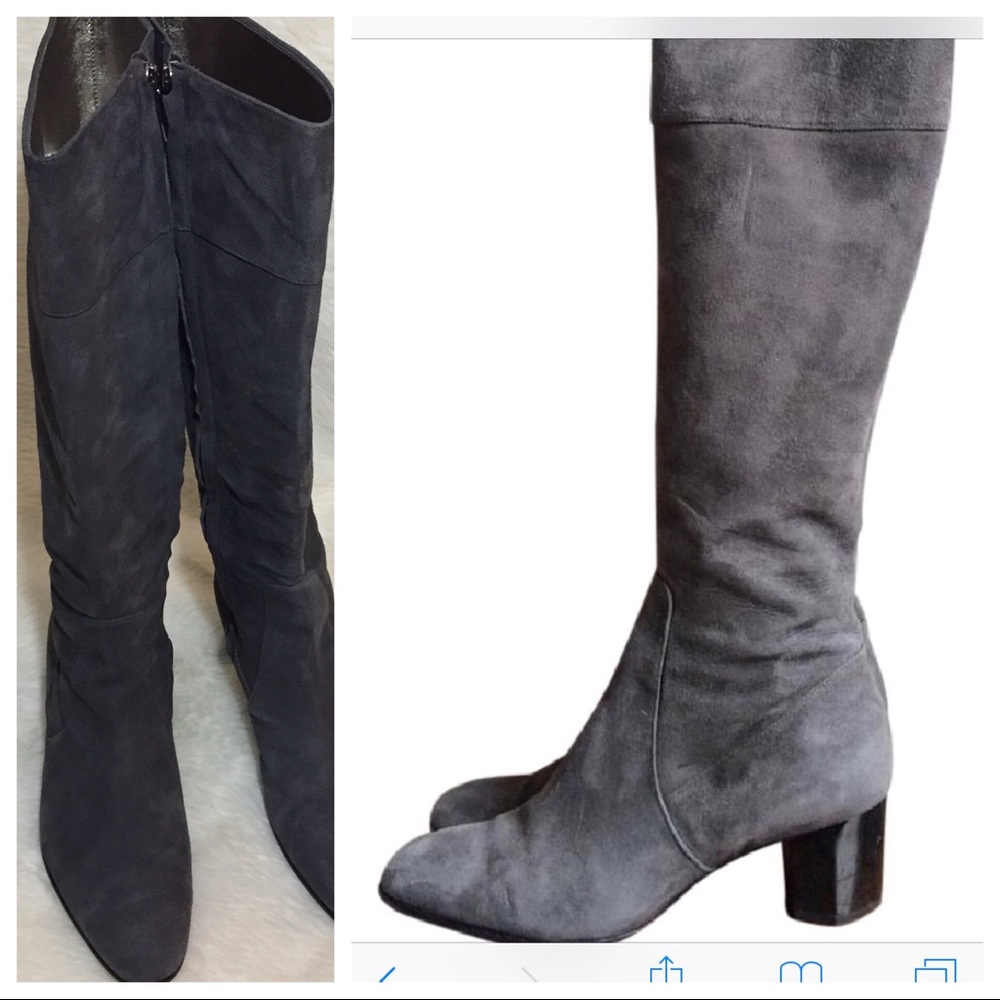 Diane Von Furstenburg Suede Knee High Boots Gray 8.5